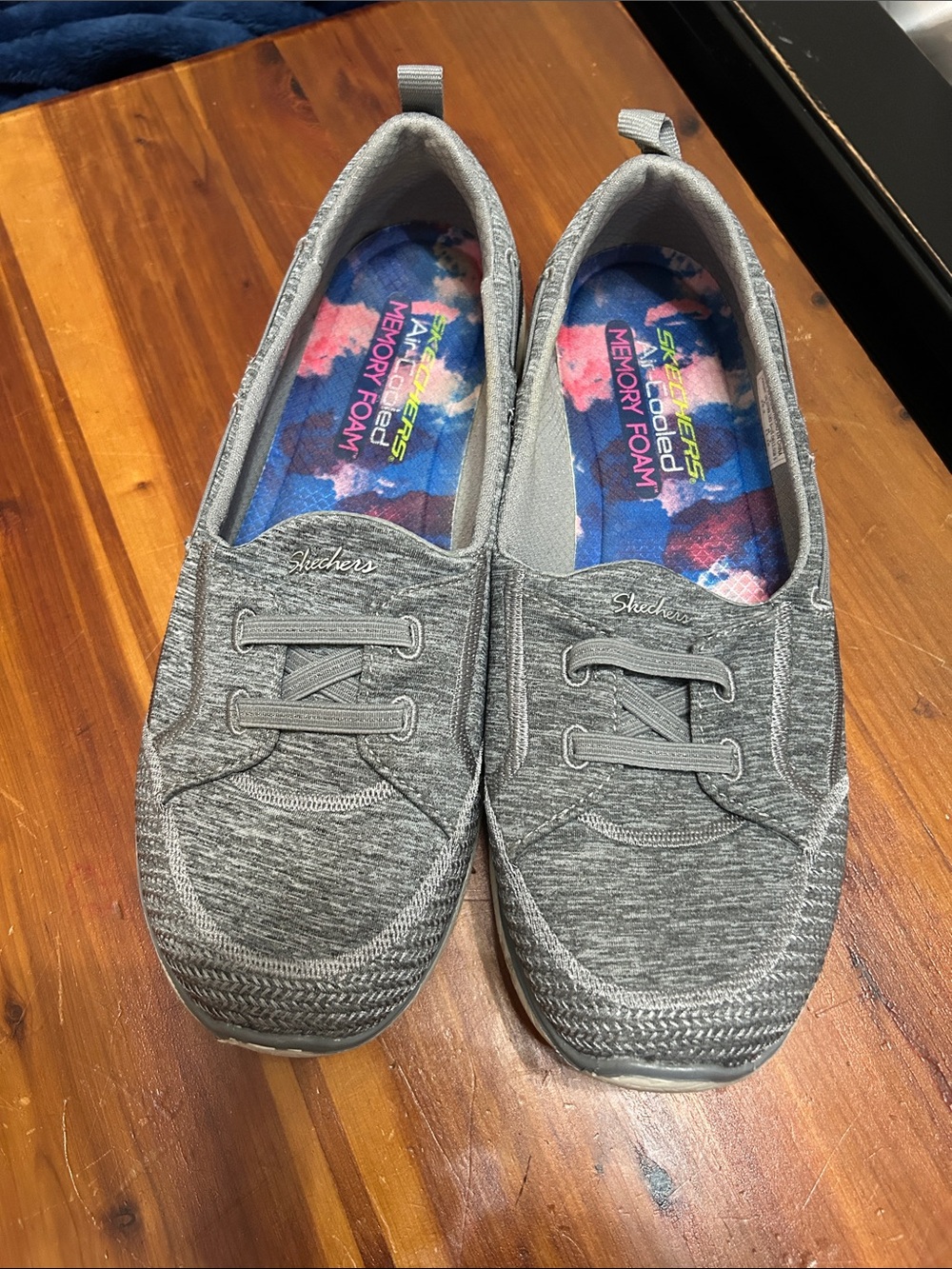 Skechers Gray Slip-On Knit Casual Shoes with Colorful Insoles